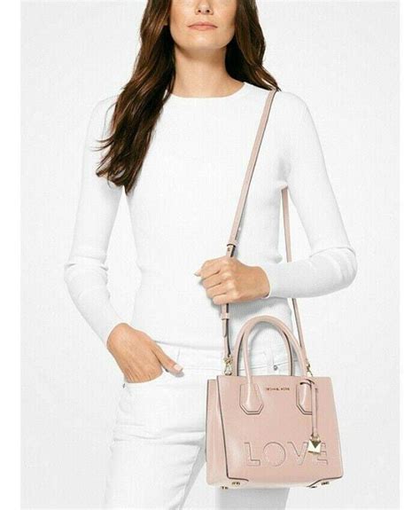 Michael Kors Mercer Love Leather Crossbody Soft Pink 